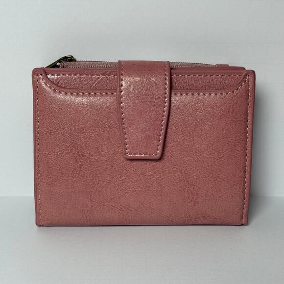 Blush Pink Small Wallet Compact Faux Leather Bifold with Zipper Coin Pouch - Picture 8 of 8